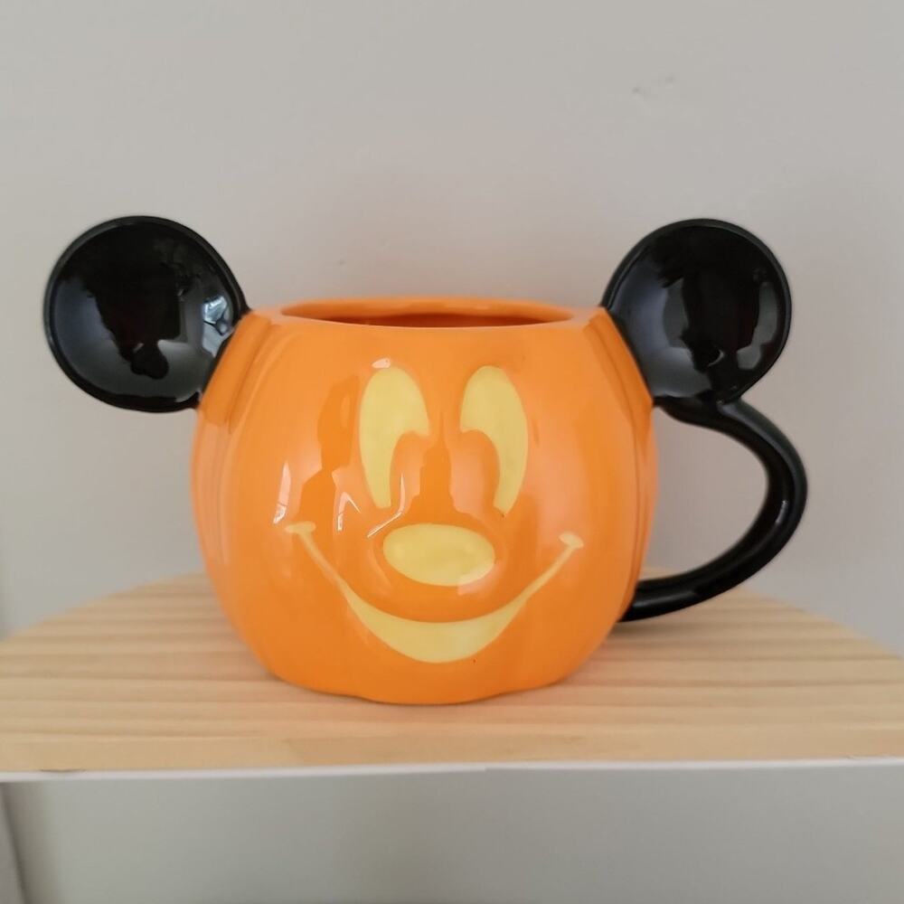 Disney Mickey Mouse Halloween Pumpkin Shaped Ceramic Mug with 3D Mouse Ears